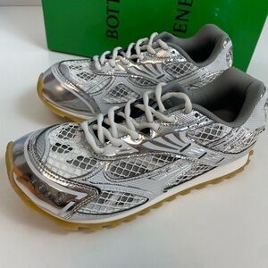 Bottega Veneta Silver and White Sneakers